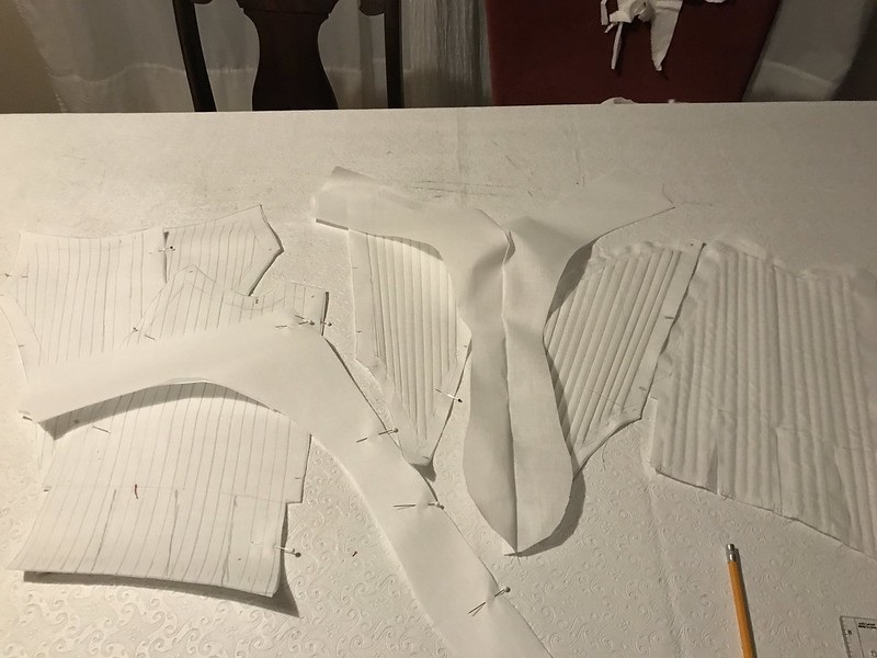 Reproduction 1660s Peach Dress in progress boning. 