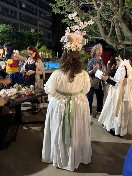 Reproduction 1780s Chemise Gown at Costume College 2025.
