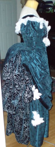 dark jade and black velvet bustle dress