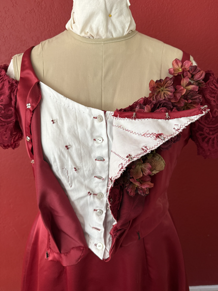 Reproduction 1890s Burgundy Ballgown Bodice Detail. Truly Victorian TV490 