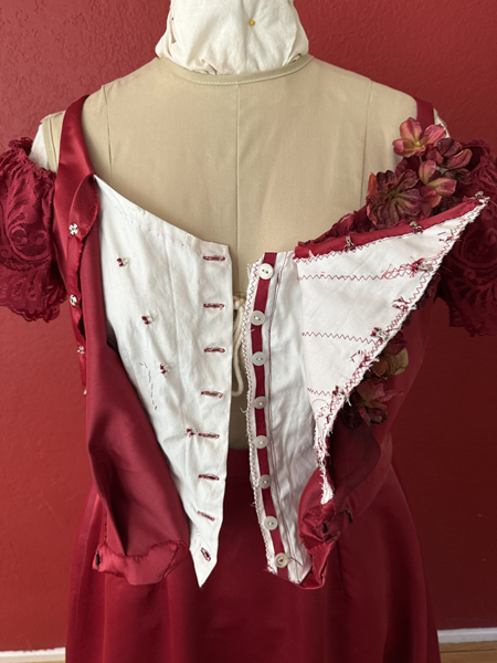 Reproduction 1890s Burgundy Ballgown Bodice Detail. Truly Victorian TV490 