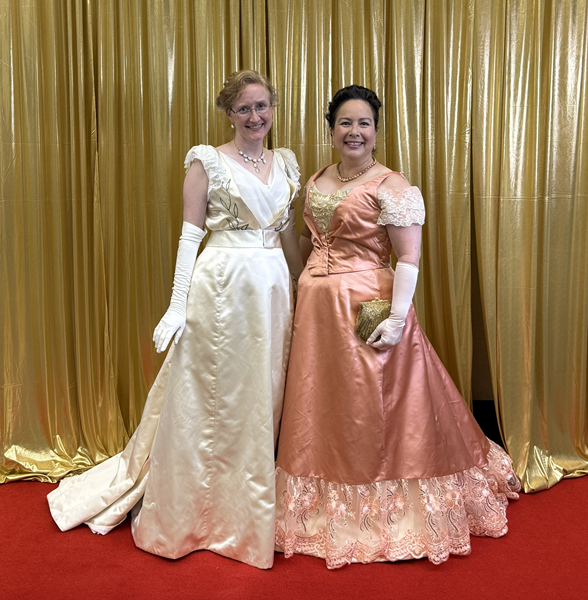 Reproduction 1890s Peach Ballgown at Costume College 2025. Costume College 2025