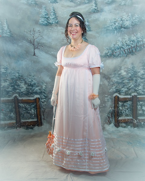Reproduction Regency Peach with White Sheer Ball Gown. Winter Dreams Ball, February 2017. Photograph by Nicholas Burlett.