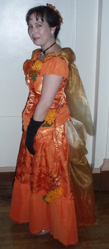 orange bustle dress